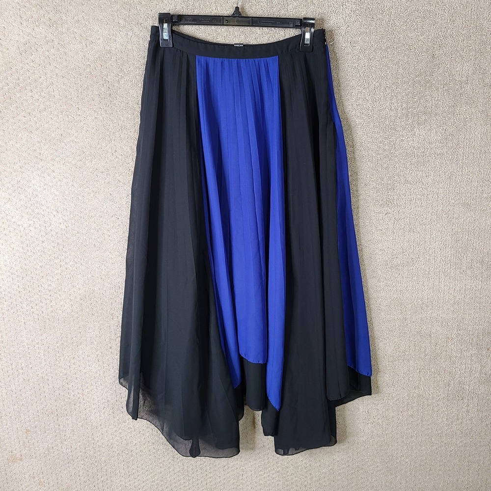 INC Skirt Womens 2 Black Blue Colorblock Pleated Chiffon Polyester Casual Maxi